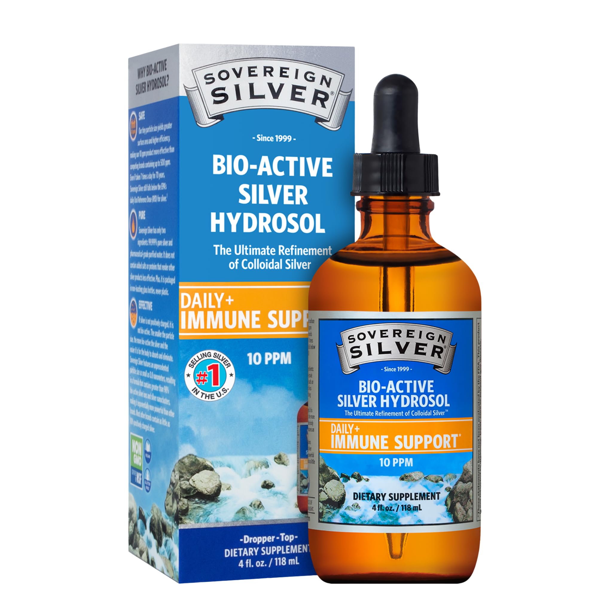 Sovereign Silver Immune Support - Colloidal Silver, Bio-Active Silver Hydrosol, 10 ppm, Liquid Dropper, 4 Fl Oz, (118 mL)