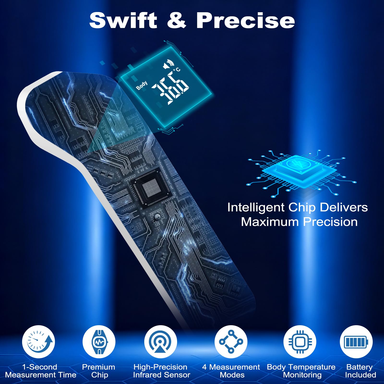 Thermometre Frontal Bebe et Adultes, Thermomètres Médicaux et Accessoires Thermomètre Infrarouge Sans Contact avec Ecran LCD, Mode Muet, Alerte Fièvre, Conversion ℃/℉ Numérique