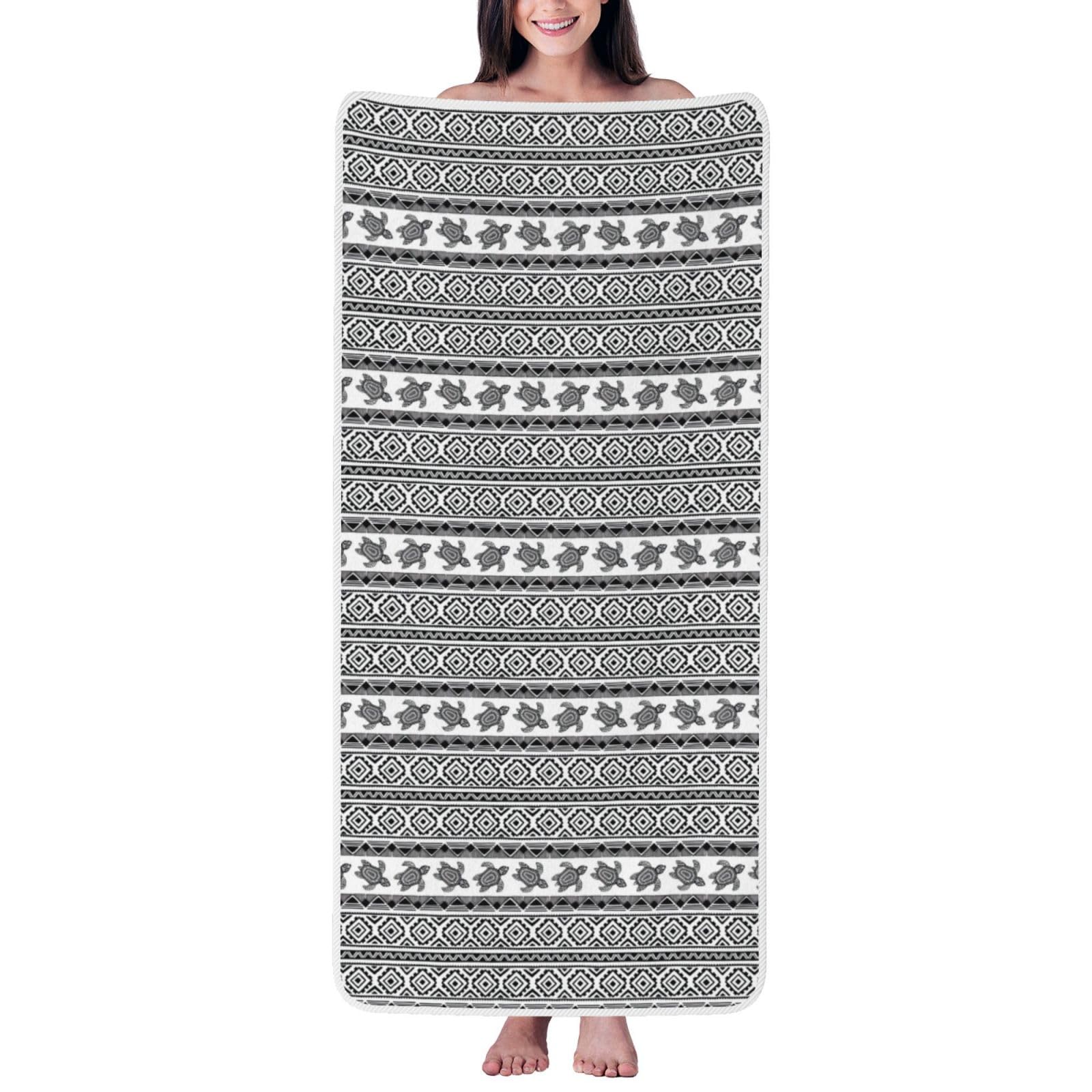 Ztpowqa Women's White Ethnic Turtle Striped Print Coral Velvet Bath Towel For Home Gym Lounging Bathroom Spa Hotel Beach Travel