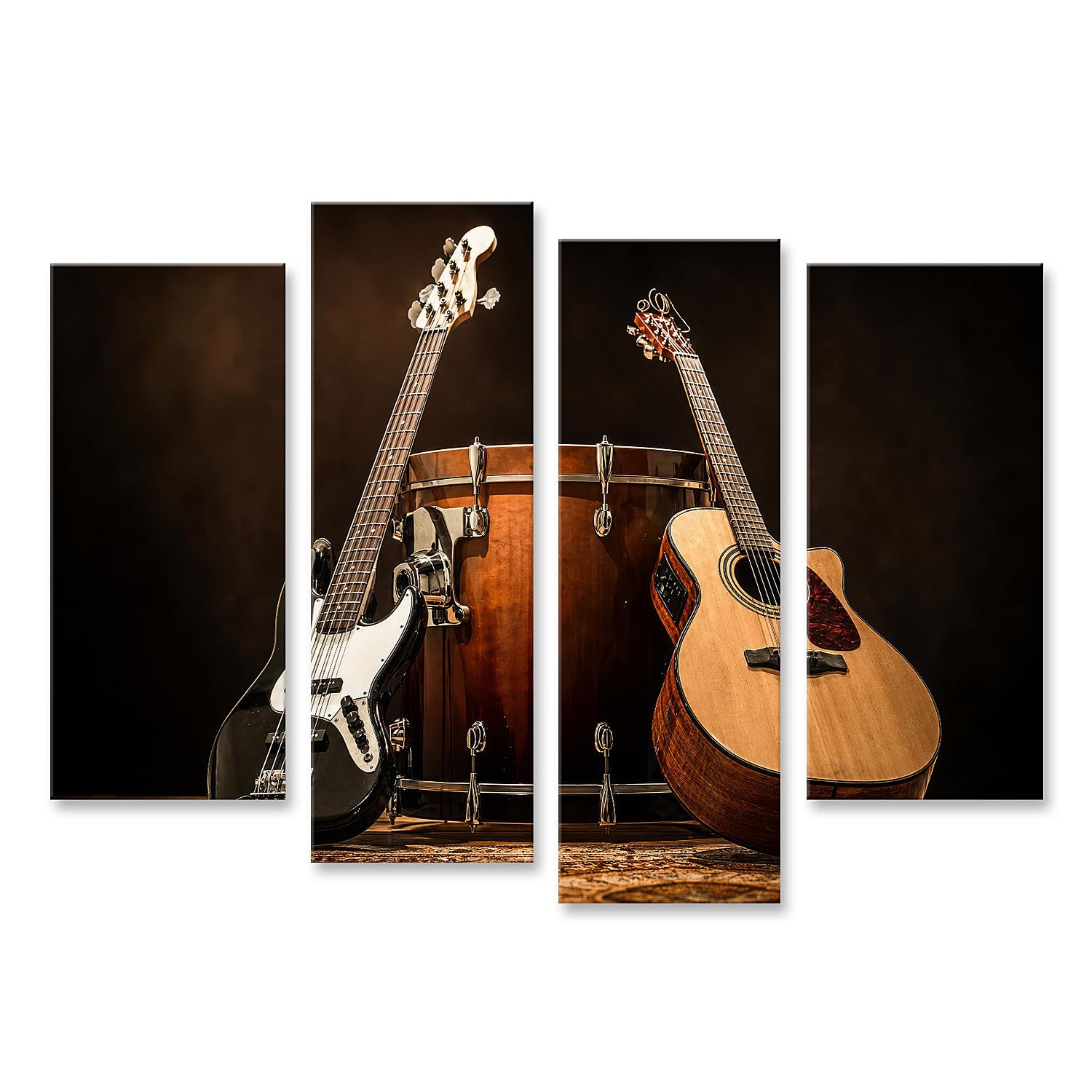 islandburner Quadro su tela con strumenti musicali magici, decorazione da parete per soggiorno per gli appassionati di musica, 4 pezzi