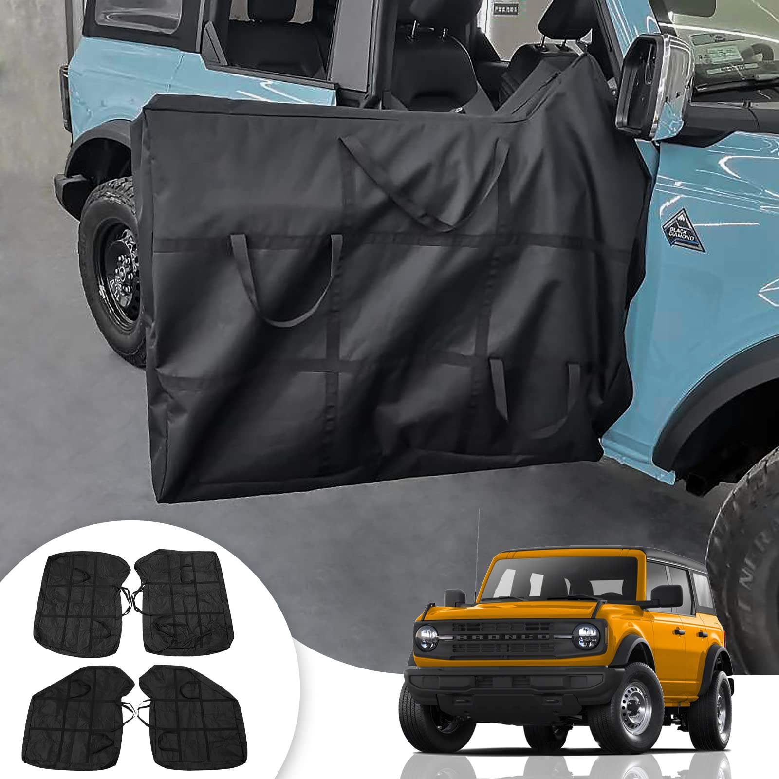 Door Bags Compatible with 2021 2022 2023 2024 2025 Ford Bronco Front and Rear Door Bags Hard Door Portable Storage with Carry Handle for Ford Bronco Accessories 4 Door (Front and Rear 4pcs)