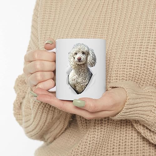 Miniatura 3 de Divertidos regalos de caniche en miniatura blanco para mamá y papá con miradas de perro a través de taza de café, color blanco, 11 onzas