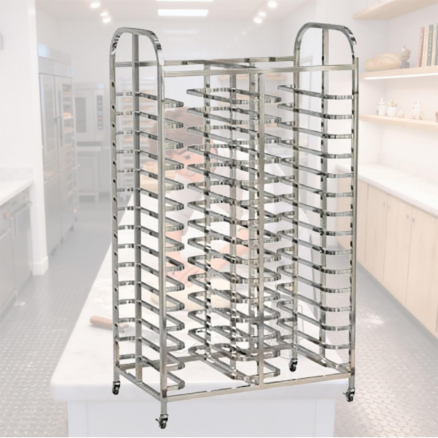 WDJBPSH Stainless Steel Bakery Rack with Wheels, Commercial Kitchens Storage Cooling Sheet Pan Shelf for Restaurant/Cafeteria/Pizzeria/Hotel, Large Capacity(B-Style)