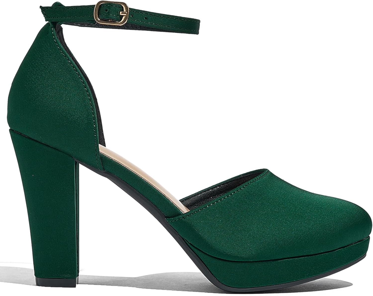 Lyngixko Women's High Block Heels Pumps Round Closed Toe Ankle Strap Dress Wedding Shoes - Image 5