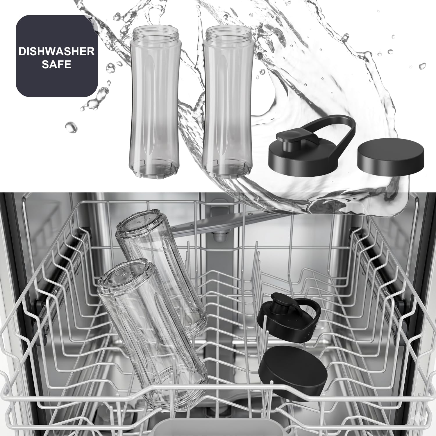 Black+Decker - Mixeur individuel 500W | 600 ml | 2 gobelets nomades | Lames inox 304 | Broie glace | Compatible lave-vaisselle | Base antidérapante | Finition anti-traces
