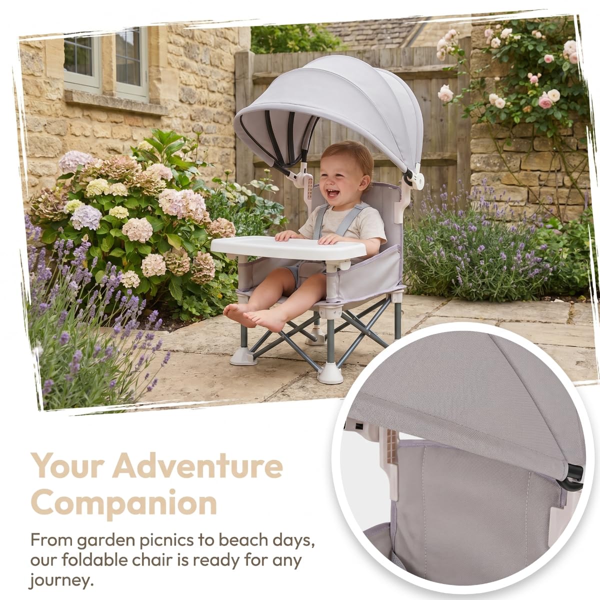 Little Bean Rehausseur Chaise Pliable Et Portable Pour Bebe Enfants Avec Plateau Amovible Pour Voyage et Repas Siège Pour Intérieure/extérieure (Beige)