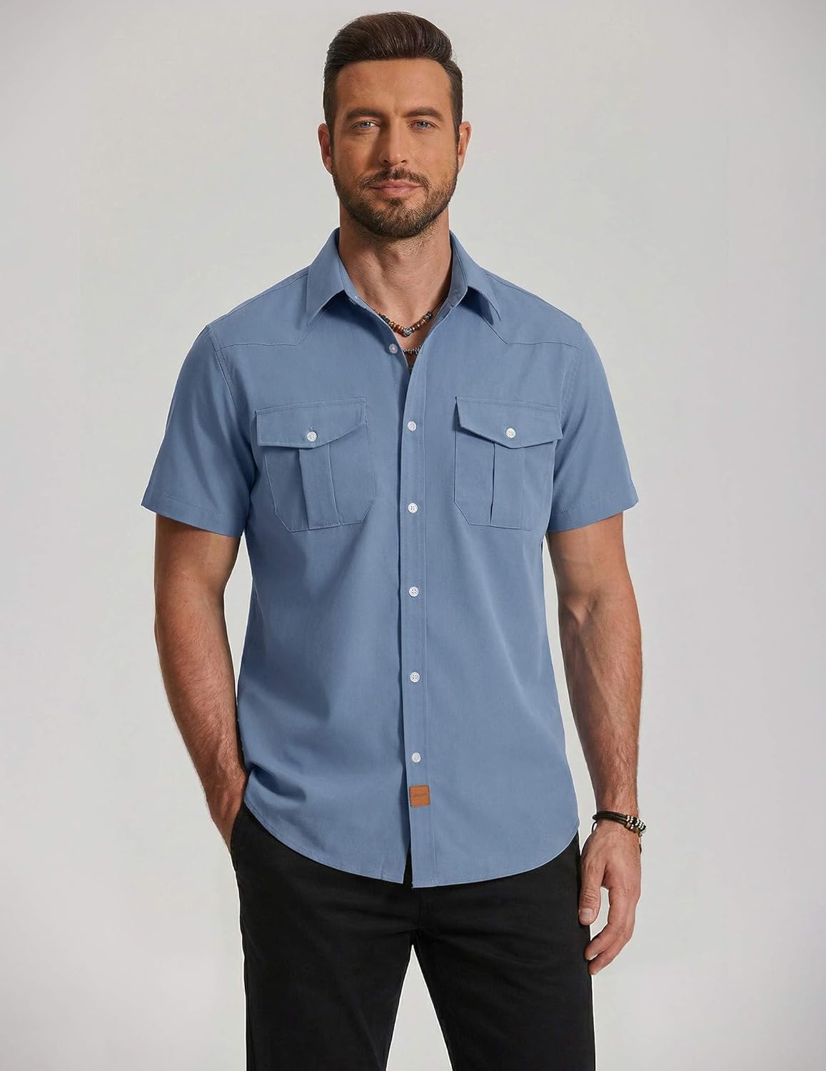 COOFANDY Men Short Sleeve Button Down Shirts Casual Work Shirts for Mens Plaid Shirt Western Cowboy - Image 2