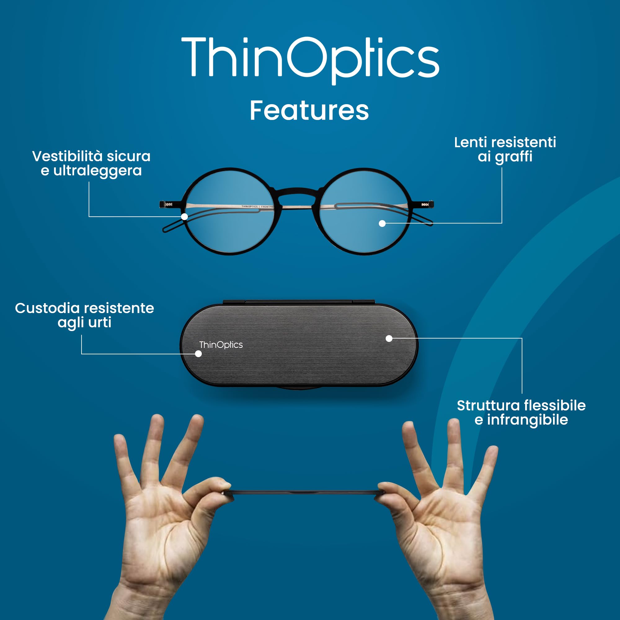 ThinOptics Occhiali da Lettura Manhattan 2.50, Marrone, Custodia Milano | Occhiali da lettura per uomo e donna, gradazione 2,50 diottrie, custodia magnetica in alluminio anodizzato, senza stanghette