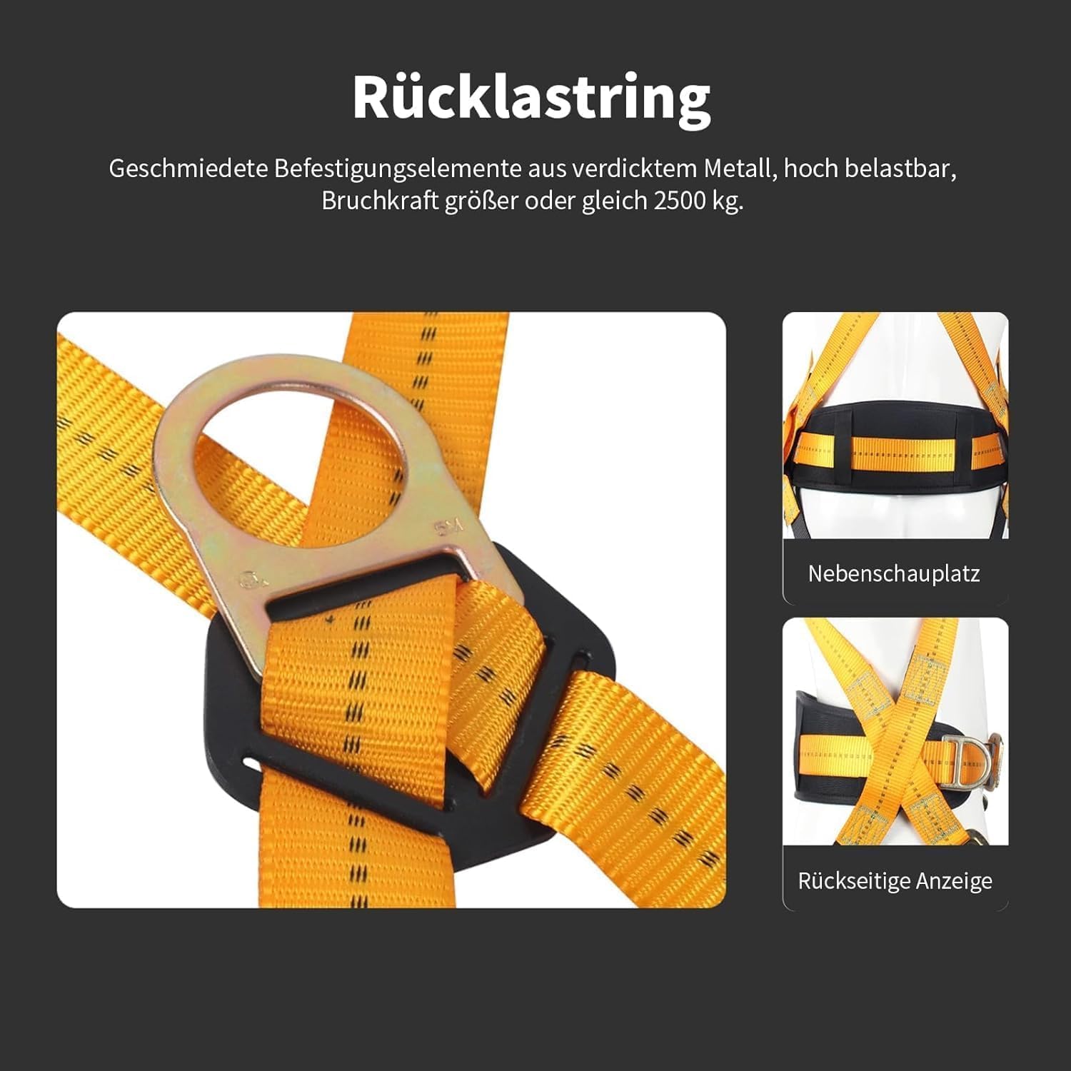 Magicbox Correa de protección contra caídas con soporte lumbar grueso, 190 cm, 150 kg, para escalada de árboles, montañismo, servicio de rescate, protección contra caídas, cinturón de seguridad