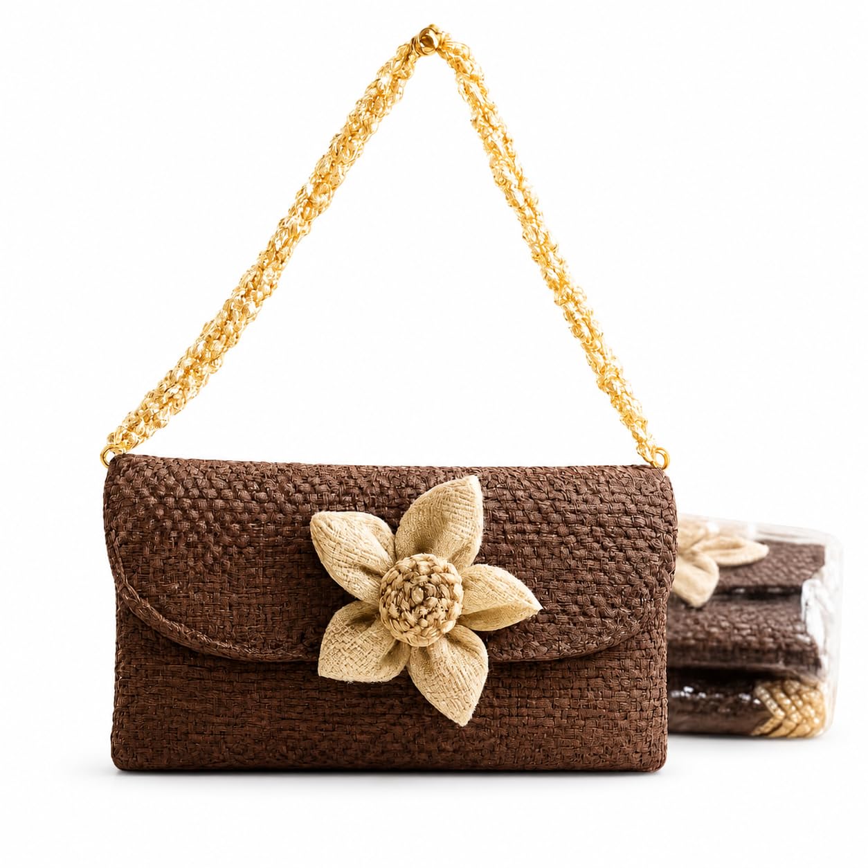 Aru Enterprises Handcrafted Jute Clutch Purse for Women, Floral Embellishment, Beaded Shoulder Strap, Ethnic and Casual Style-picture-35