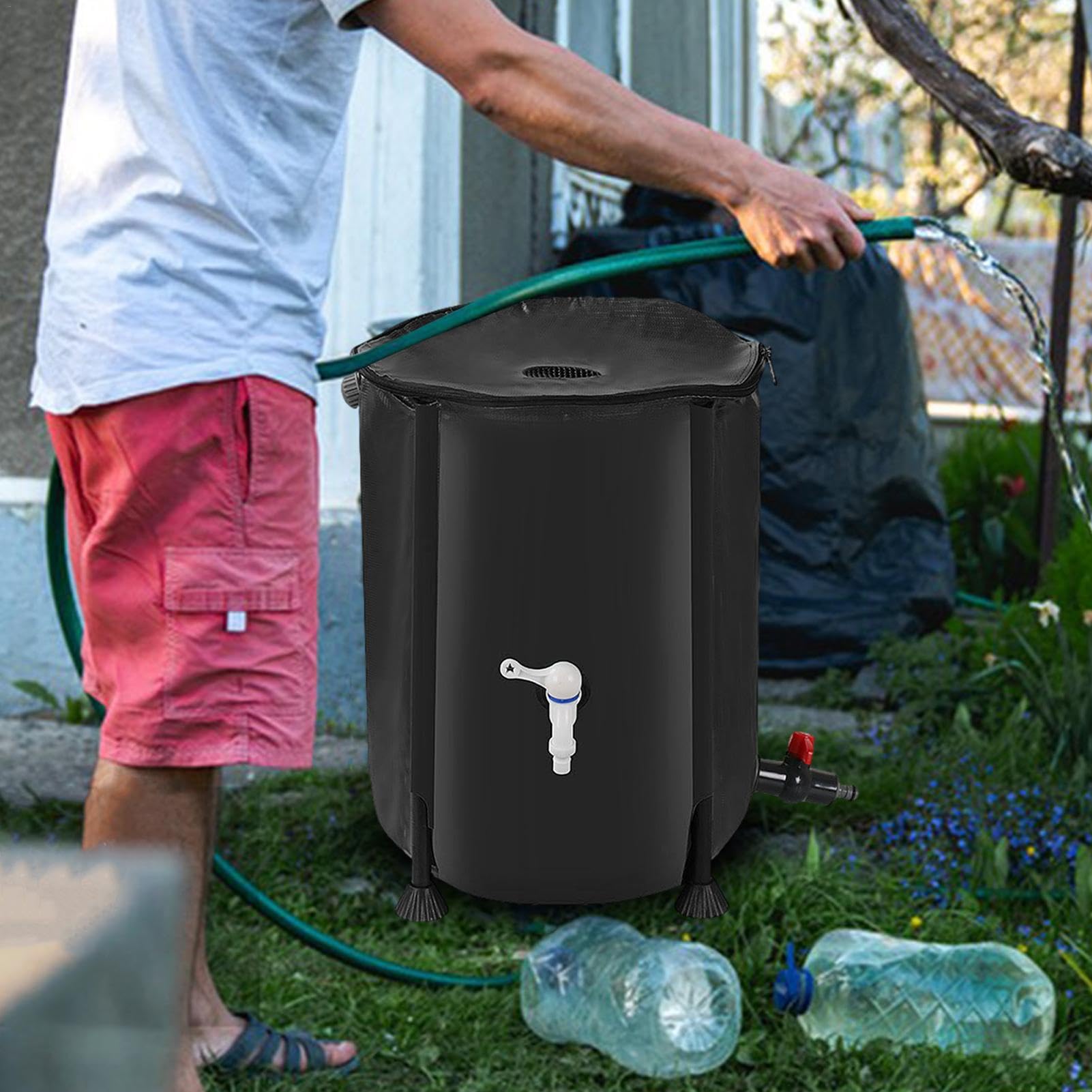 Barril de recolección de lluvia de 1/2 pieza, colector de agua de lluvia, barril de lluvia plegable, 200 litros, resistente a la intemperie, para recoger agua de lluvia de canalones, sistema de