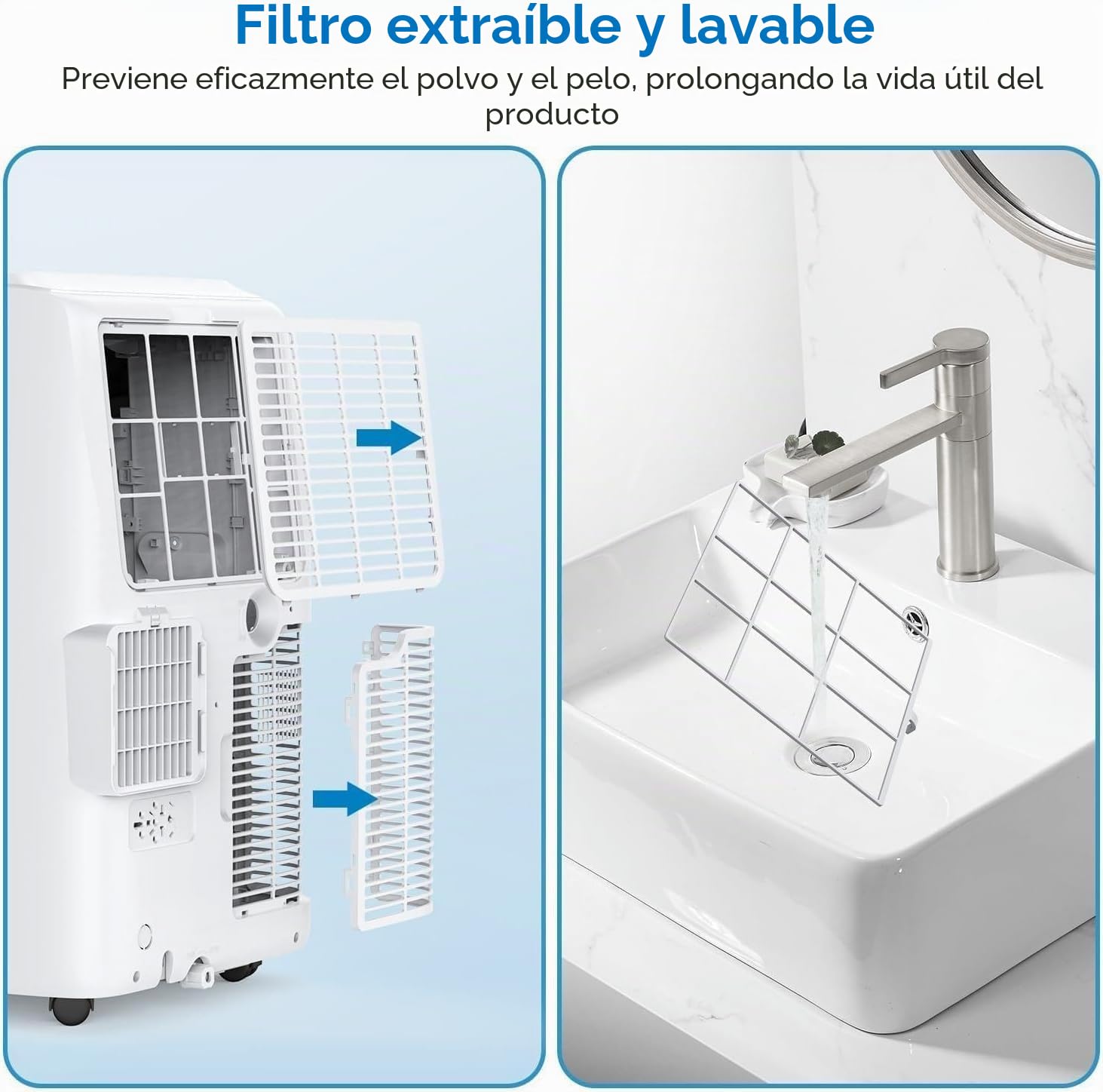 Garvee Aire Acondicionado Portátil 10000 BTU 3 en 1, hasta 30 m², Refrigeración Ventilación Deshumidificación, Mando a Distancia 24H, LED, Ruedas (blanco)