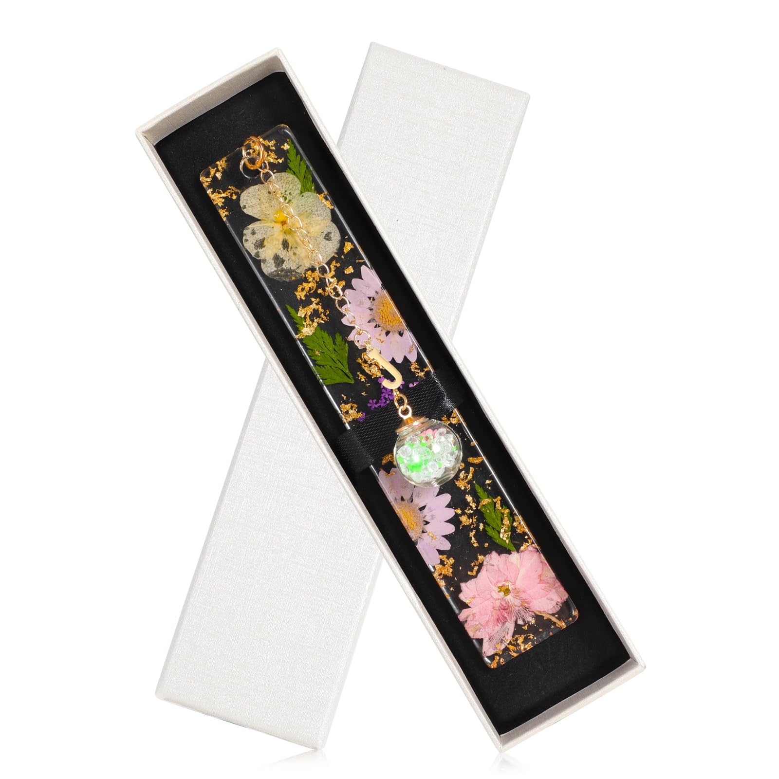 JSRQT Bookmark, Personalised Bookmark, Teacher Gifts, Original Book Mark, Initial J Bookmarks for Women, Cute Pressed Flower Book Marks Women, Lover Gifts for Readers, 26 Letters Page Reading Marker