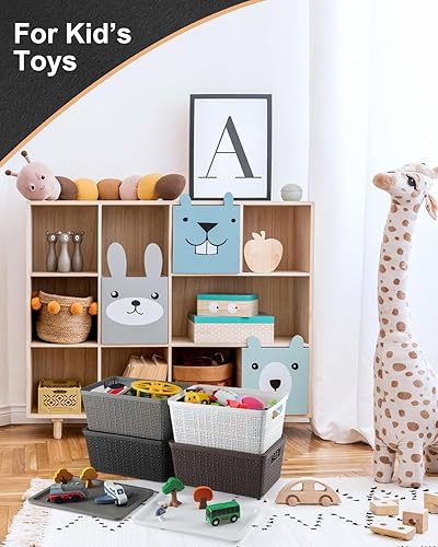 Miniatura 5 de EOENVIVS Cestas de almacenamiento de plástico con tapas, organizadores de cocina y contenedores de almacenamiento, cestas pequeñas para estantes,