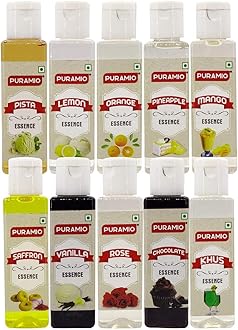 Culinary Food Essence 30ml each, Pack of 10 Flavors (Vanilla, Rose, Pineapple, Orange, Lemon, KHUS, Saffron, Pista, Mango, Chocolate)