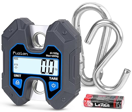 Fuzion Mini Crane Scale - Hanging Scale 440lb/200kg/1960N, Deer Scale Hanging with Large LCD Display, Hold & Tare Functions, No Assembly Needed