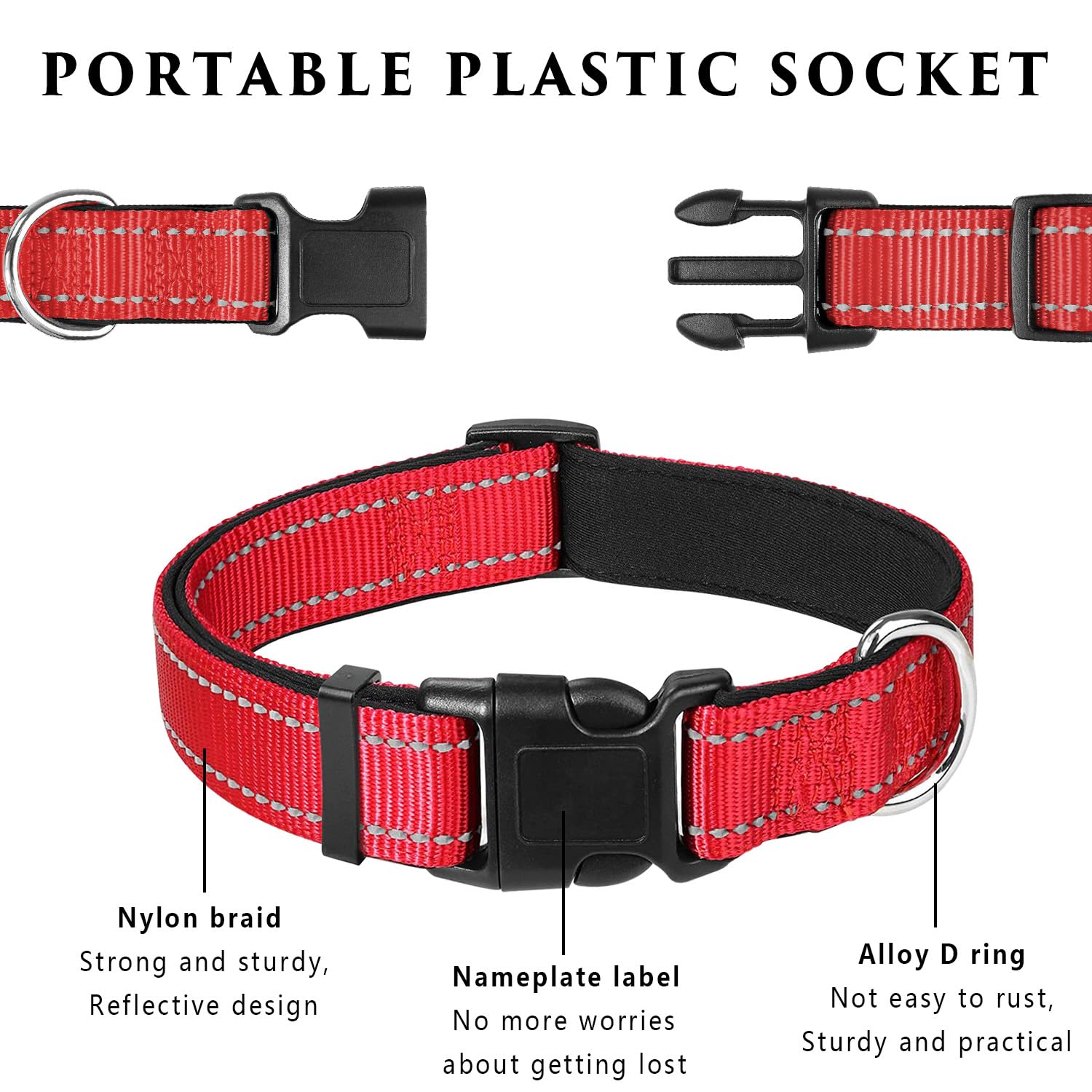 Reflective Nylon Dog Collars, Adjustable Classic Dog Collar, Dog Collar, Collar, Black Buckle Reflective Collar - Image 3