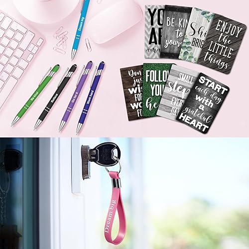 Miniatura 7 de PerKoop 48 piezas de regalos inspiracionales a granel, blocs de notas motivacionales, bolígrafos, llaveros, conjunto de cuadernos de diario estilo