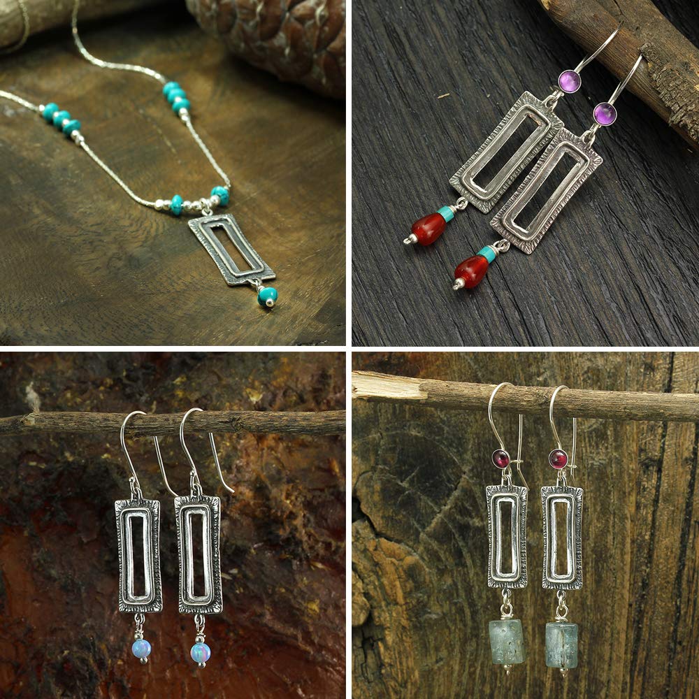 Stera Jewelry 3 szt. teksturowane prostokątne elementy ze srebra wysokiej próby 925 z pętelkami do Twoich kolczyków lub naszyjników