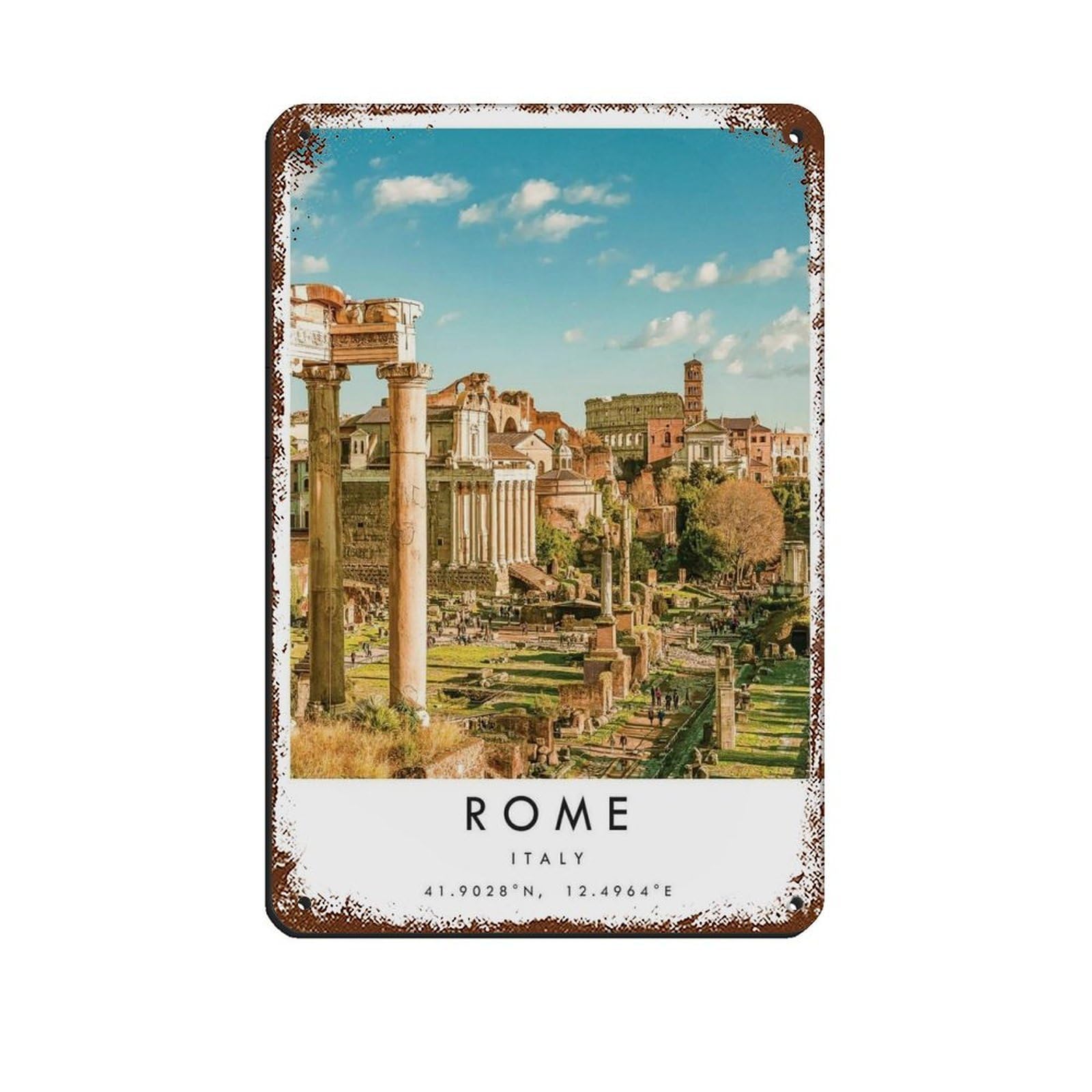 Rome Travel, Italy Poster Tin Sign Vintage Metal Pub Club Cafe Bar Home Wall Art Decoration Poster Retro 8x12inch(20x30cm)