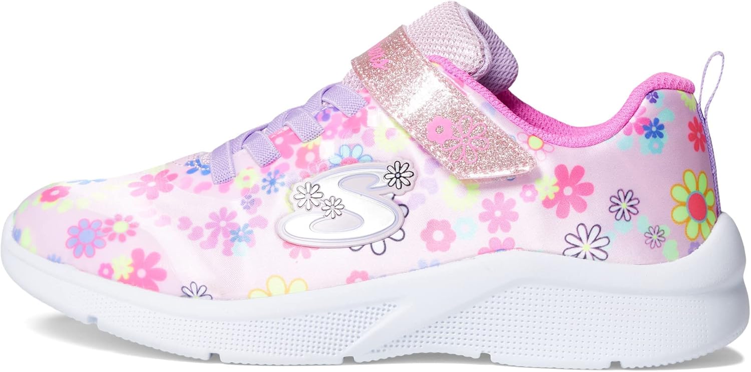 Skechers Kids Girl's Microspec - Daisy Fun Sneaker, Link Pink/Multi, 3.5 Big Kid