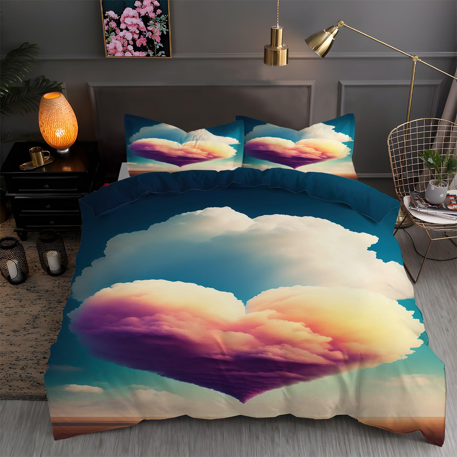Housse de couette 200x200 cm avec 2 taies d'oreiller 65x65 cm drap de lit doux Amore