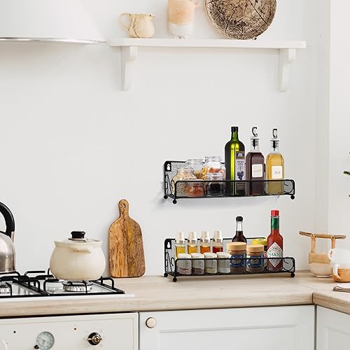 Miniatura 4 de Paquete de 2 organizadores de especias para montar en la pared o encimera, organizador de almacenamiento de tarros, soporte de gabinete,