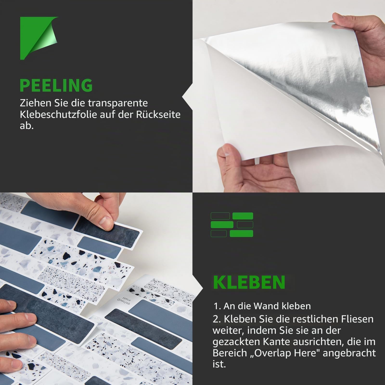 LONGKING Fliesenspiegel für Küche, zum Aufkleben auf Fliesen an Wand, Badezimmer (blauer Stein)