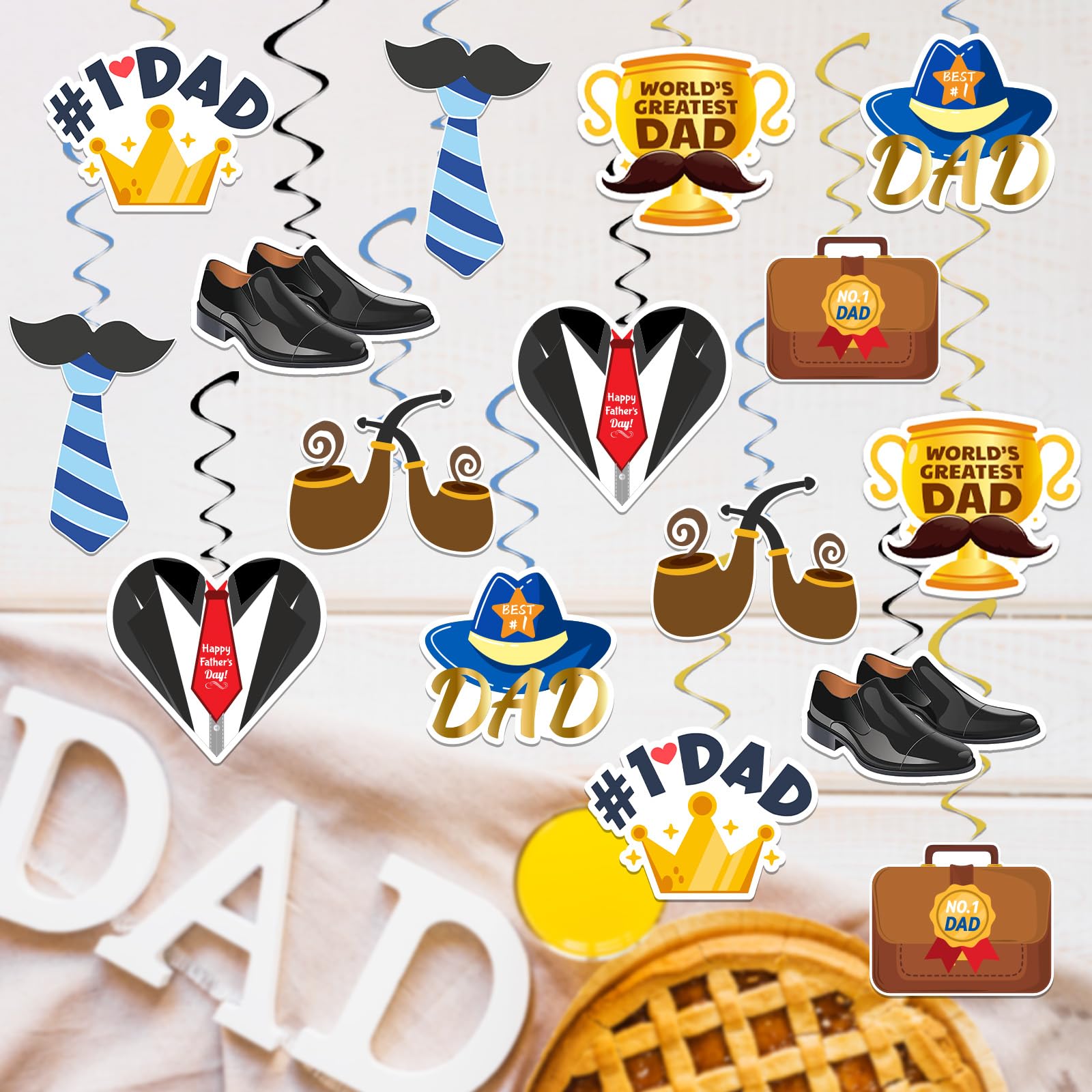 Happy Fathers Day Banner Hanging Swirls Set for Home - Foil Ceiling Hanging Swirls for Father's Birthday Party Decor, Happy Fathers Day Party Supplies