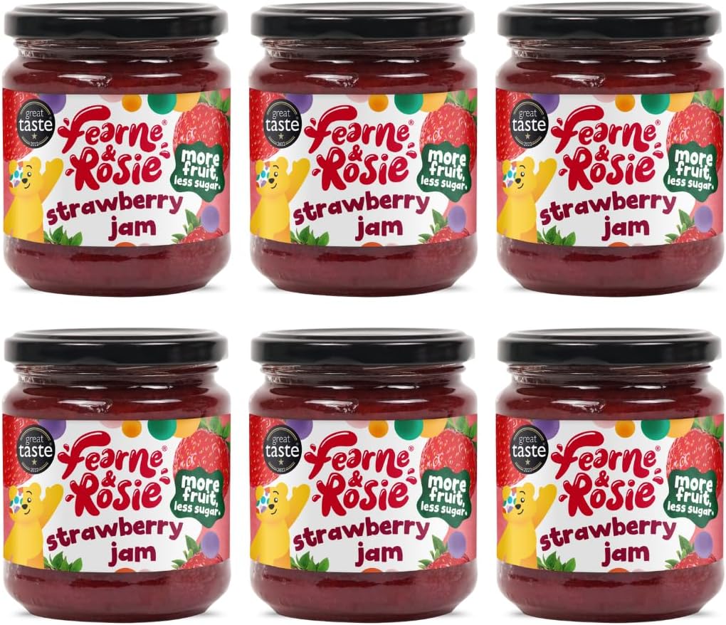 Fearne & Rosie Strawberry Jam, Award Winning, More Fruit & 40% Less Sugar, Vegan Friendly, Gluten Free, 100% Natural Ingredients, No Palm Oil, No Concentrates & B Corporation Certified 6 x 310g Jar