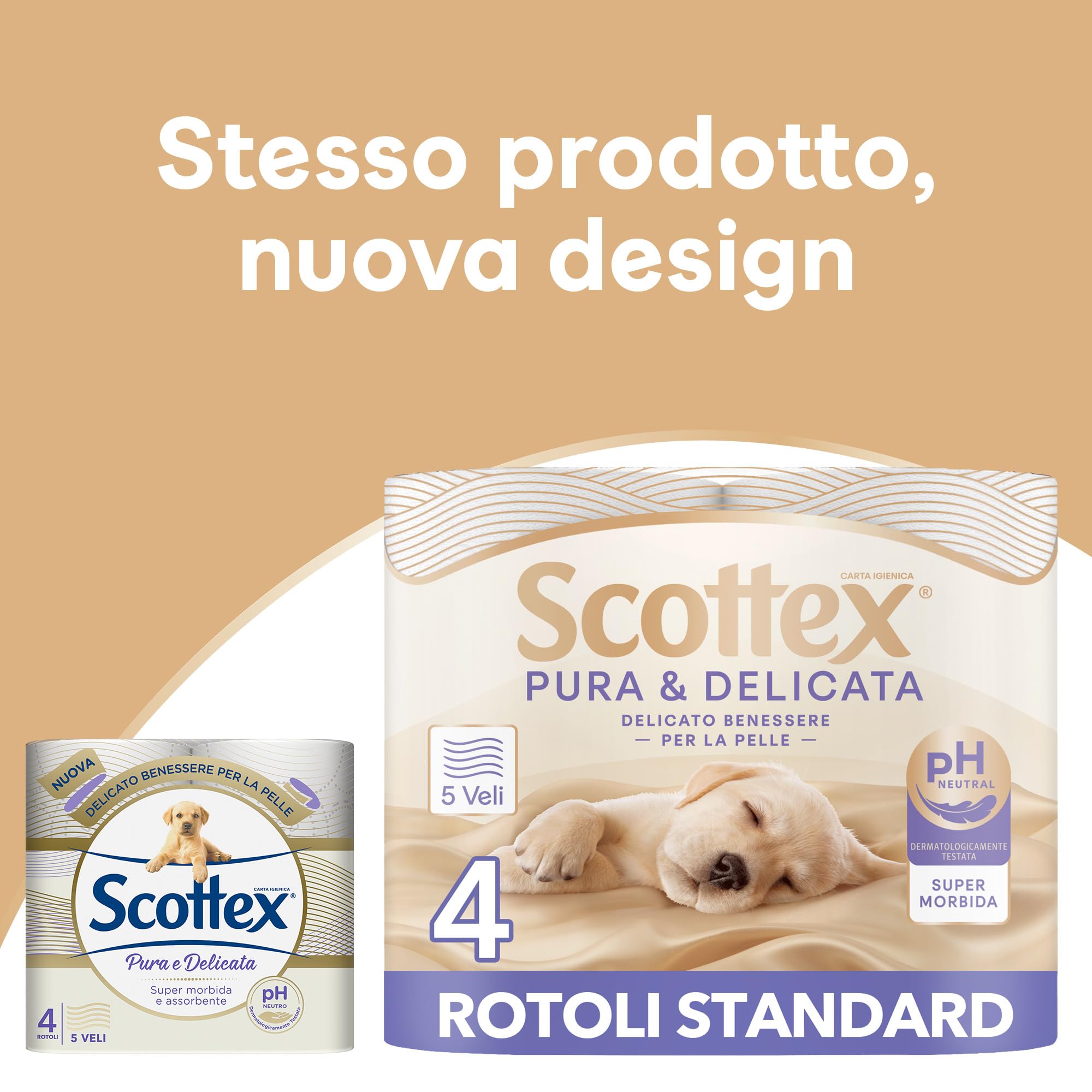 Scottex Carta Igienica Pura e Delicata, Morbida e Assorbente, 5 Veli, PH Neutro, Dermatologicamente Testata, 20 Pz