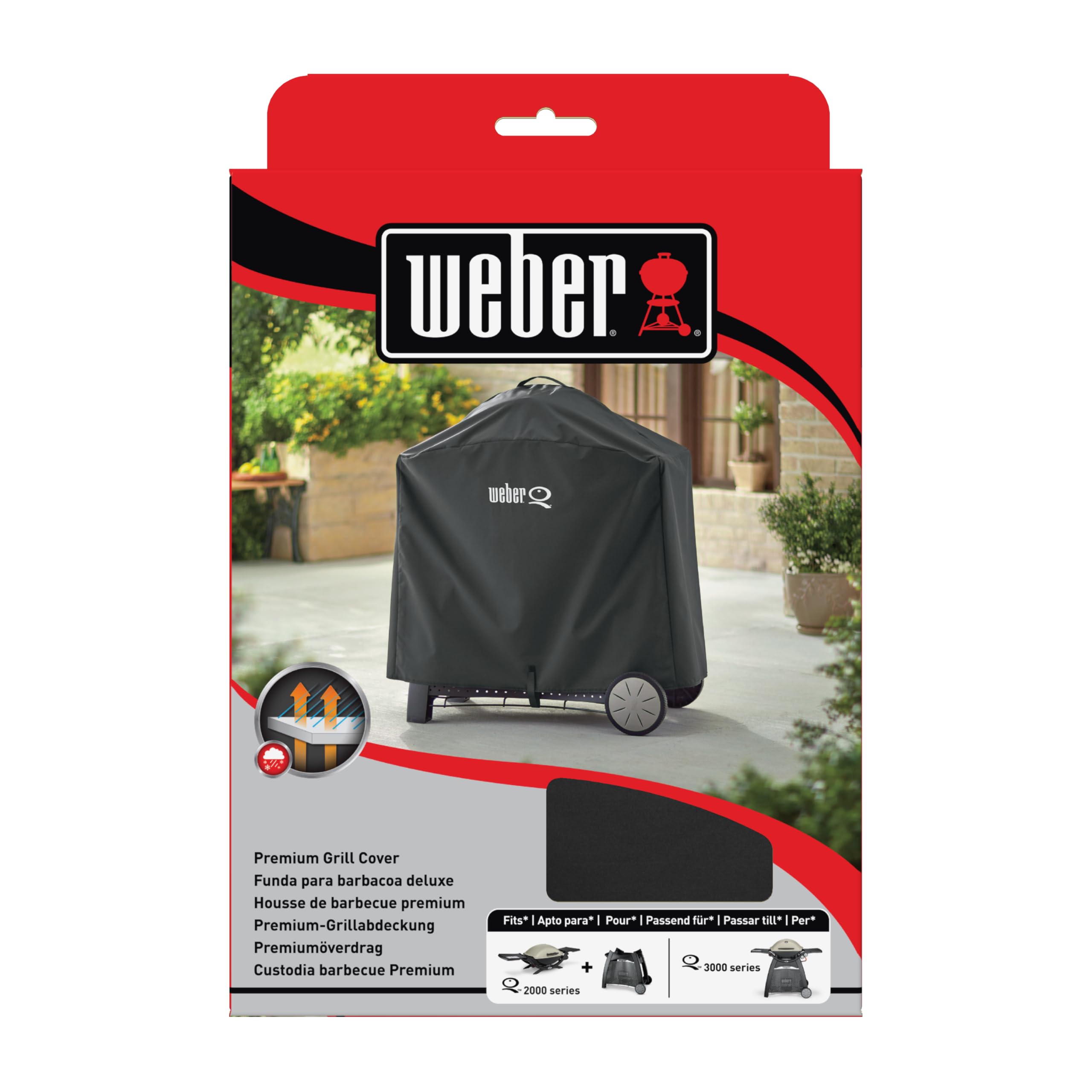 Weber Premium Grill Abdeckhaube für Q 300/3000 Serie, atmungsaktiv UV- & wasserbeständig, Schutz for Wind & Wetter, mit Klettverschluss zum Befestigen - Schwarz (7184)