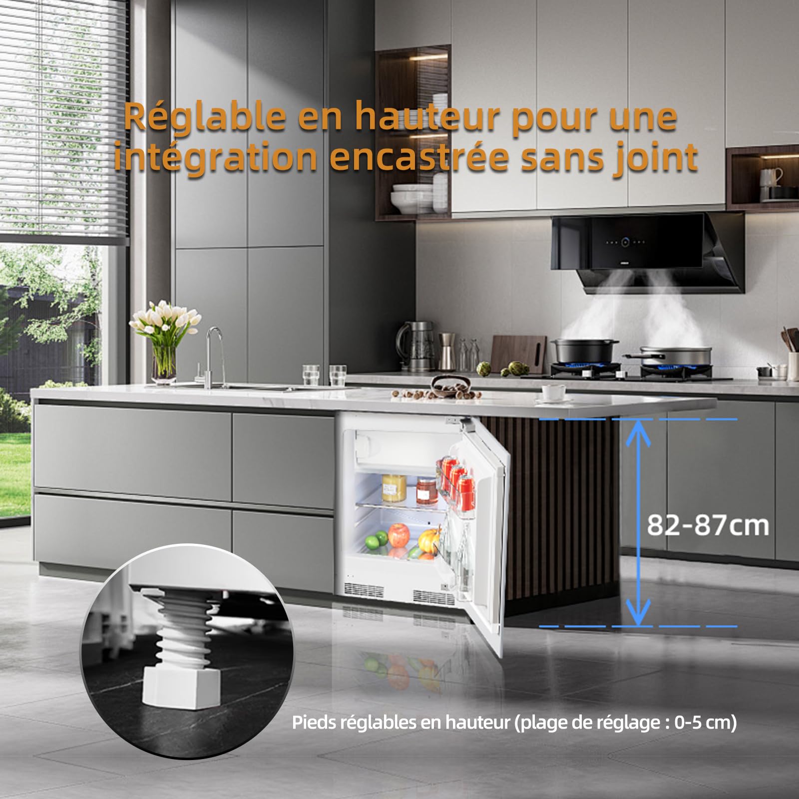 Frigo congelateur encastrable 82 cm sous plan de travail réfrigérateur | Refrigerateur congélateur | 96 L (84 L/12 L), 59 cm largeur | avec charnières de porte réversibles | Réglage température