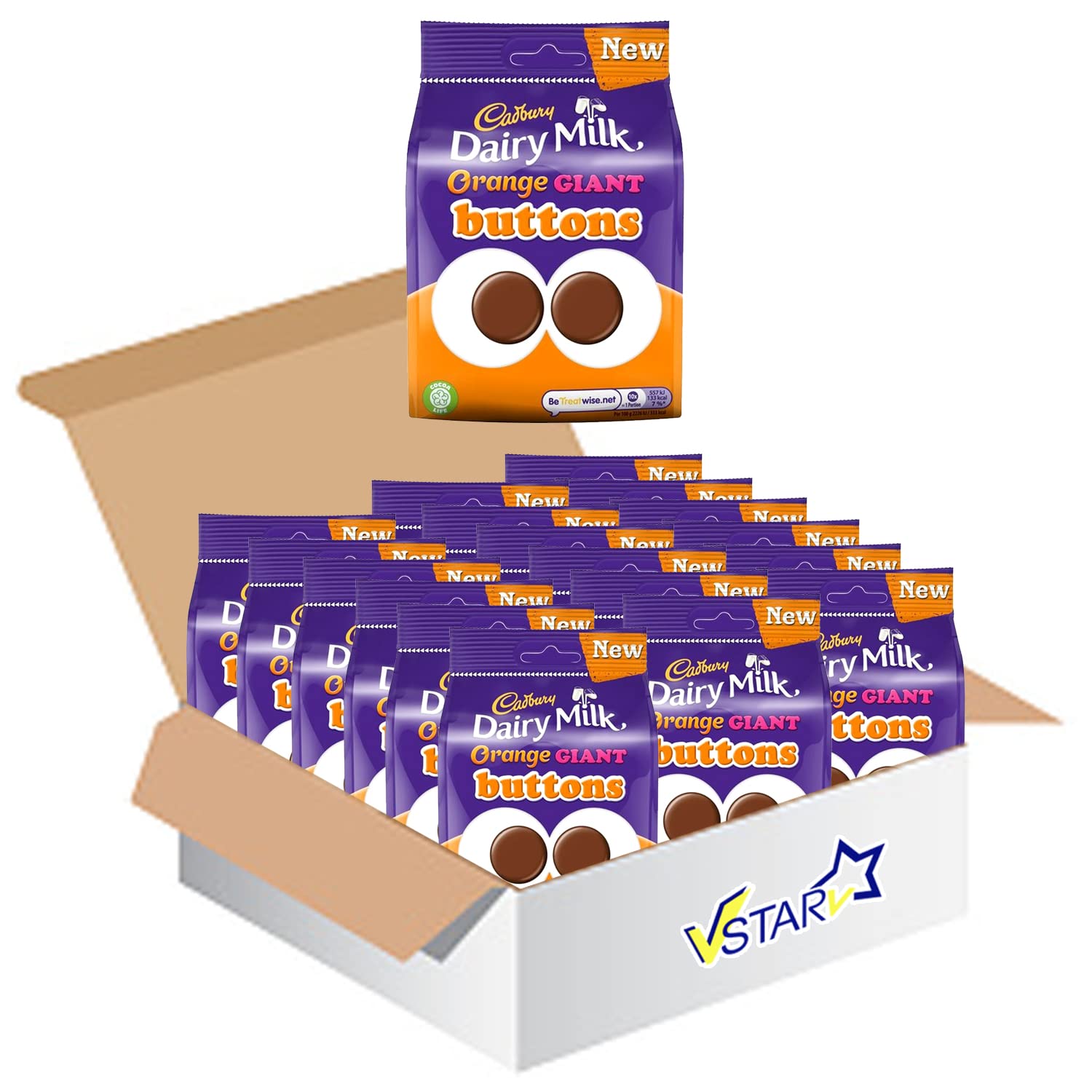 VSTARAll Chocolate Bars Collection (Cadbury Dairy Milk Buttons Orange Bag 95g, Full Box), 1.0 count
