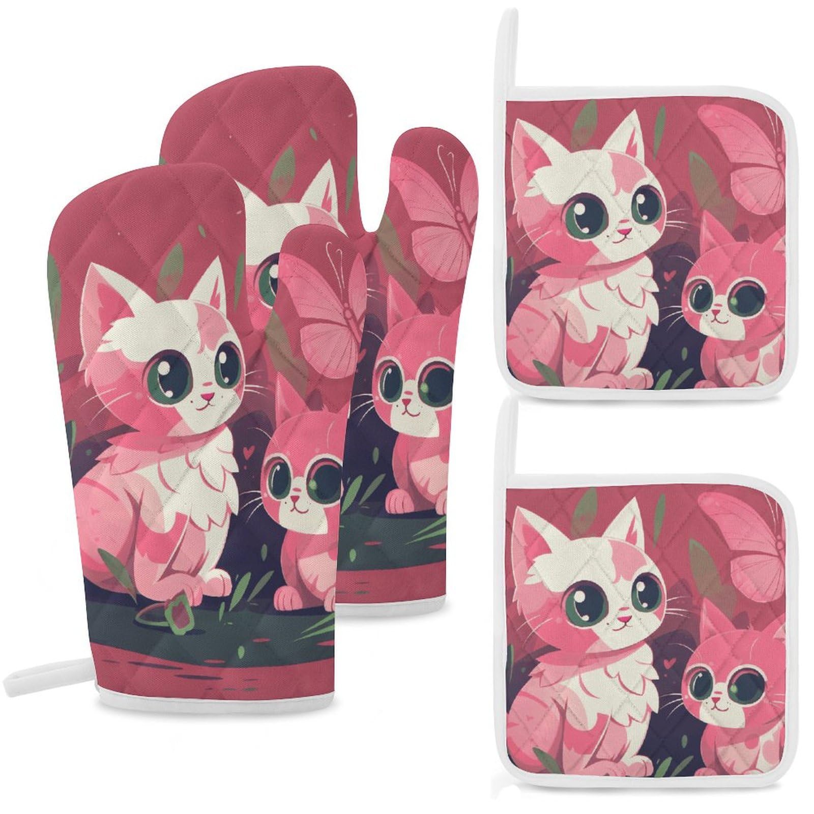 Maniques antidérapantes micro-ondes lot de 4 pour éviter les brûlures aux doigts motif chat