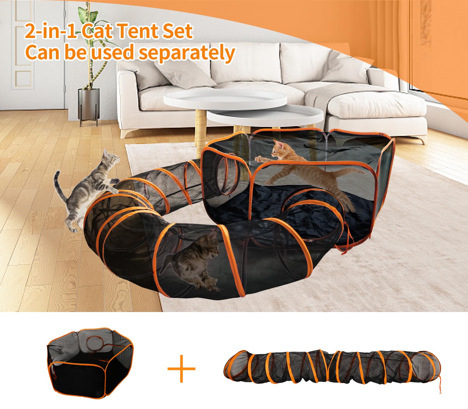 Homegroove Recinzioni per gatti da esterno, recinto per gatti da interno, box pieghevole portatile per gatti (tenda per gatti e tunnel per gatti) per più gatti e piccoli animali, tenda con borsa per