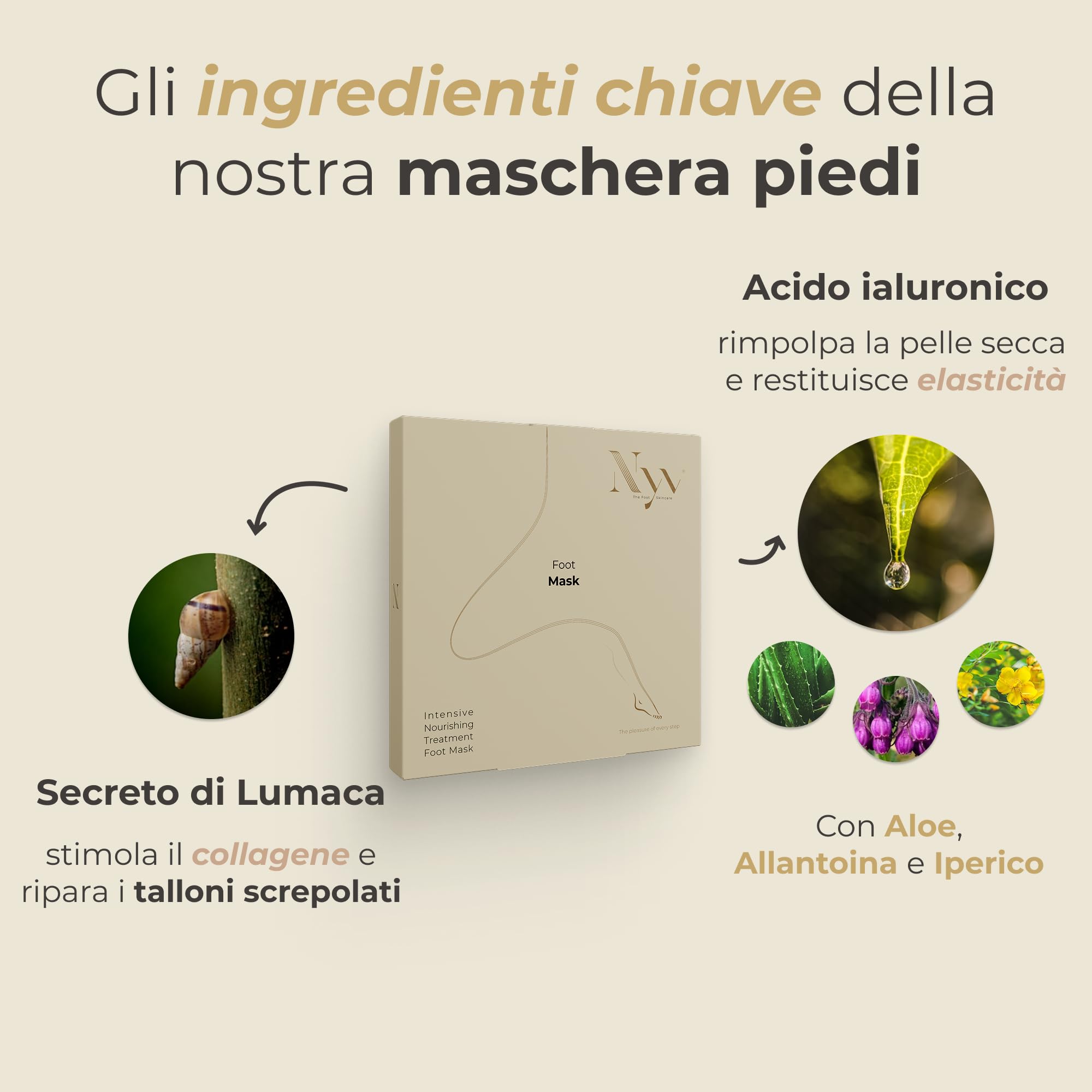 NYV Mask Nutriente Trattamento Intensivo Piedi - Maschera in Calzari Monouso con Aloe, Bava di Lumaca, Urea, Acido Ialuronico e Allantoina - Home SPA - 2 Paia