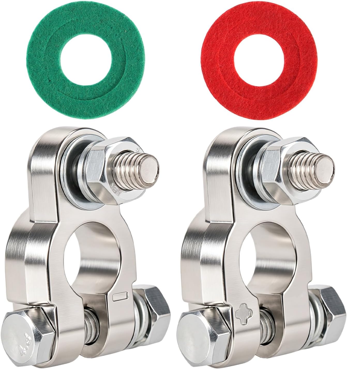 2pcs Battery Terminal Connectors, Heavy Duty Positive Negative Auto Marine Battery Terminals Cable Ends with 2pcs Washers for Automotive Car Truck RV Boat Easy Installation