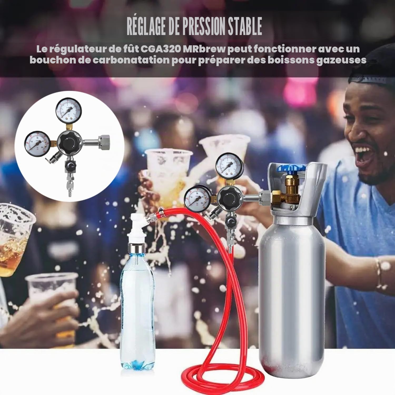 Régulateur De Pression Co2,Détendeur Bière,Réducteur De Pression Co2 De Fût,Double Manomètre w21,8,Pression De Service 0-60 Psi,Pour Distributeurs De Bière, Brassage De Bière, Tireuse à Bière