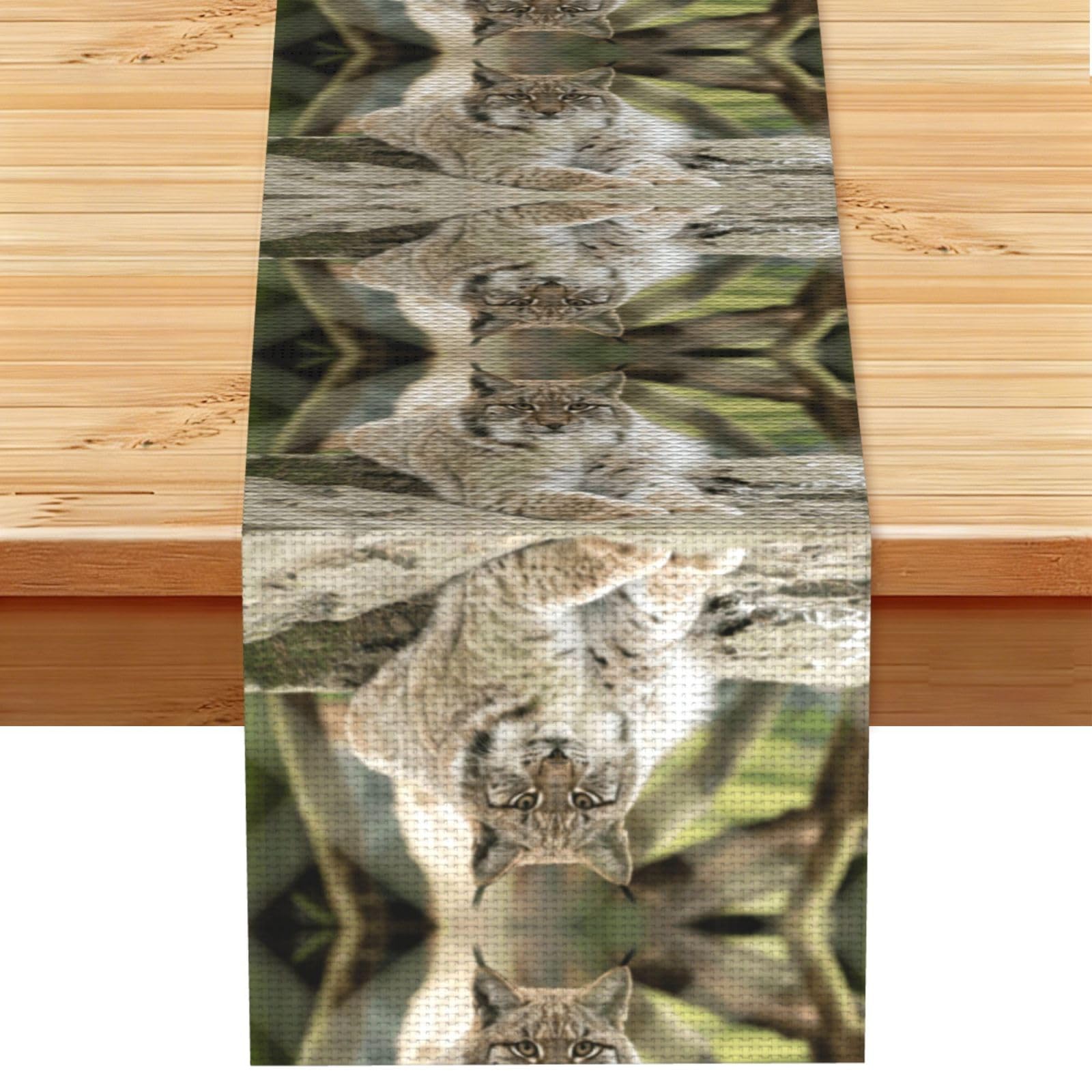 Alert Beige Lynx Printed Table Runner 13 x 72, Wrinkle Resistant Decor for Dining Table Coffee Table Fireplace