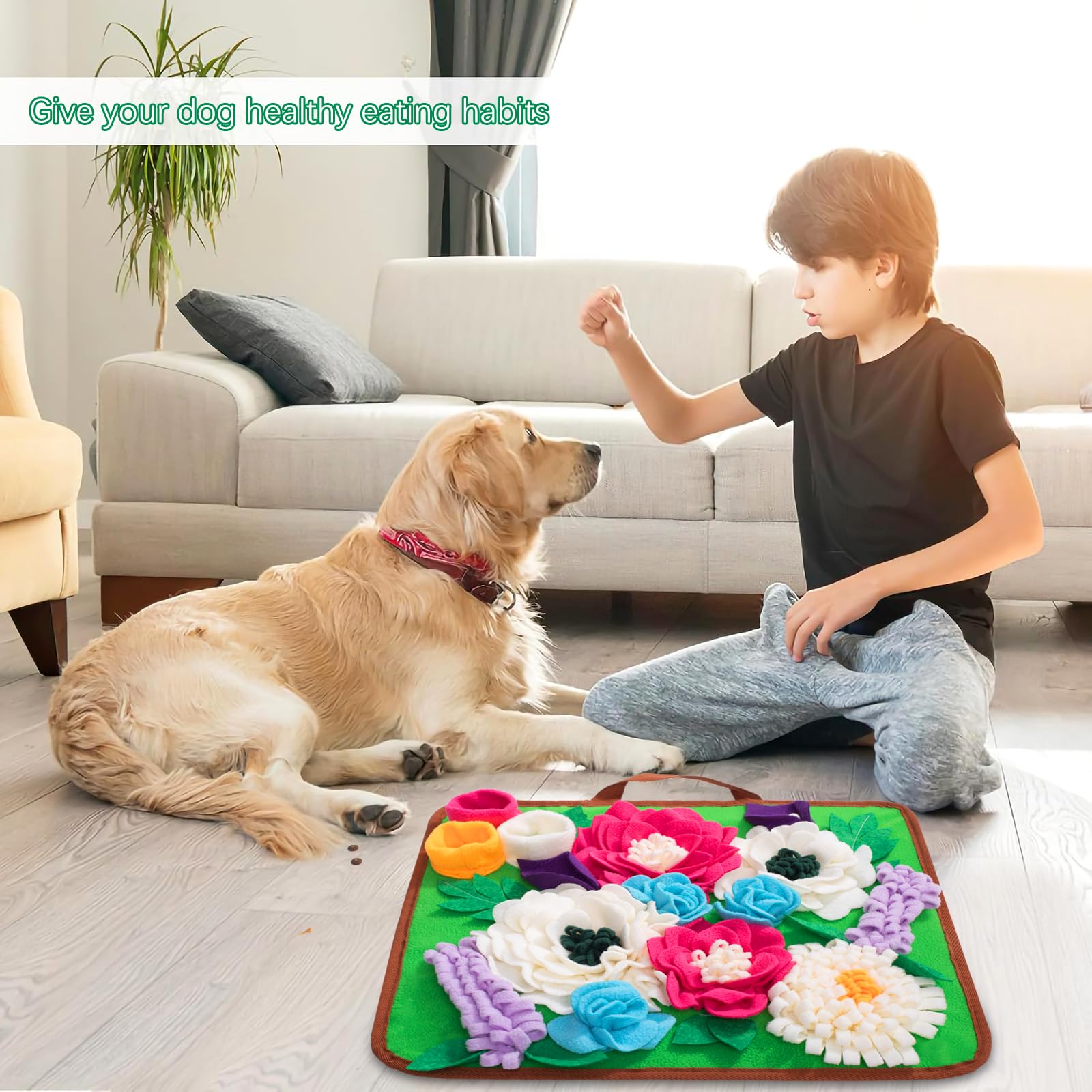 Schnüffelmatte für Hunde, Leckerlis, Fütterungsmatte für kleine/mittelgroße Hunde, rutschfest, tragbar, langlebig, interaktives Hunde-Puzzle-Spielzeug, fördert natürliche Futtersuche (Grün)