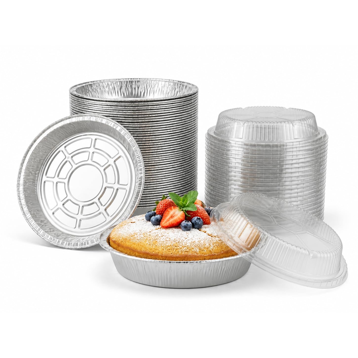 Eason BROS 15pcs x 9 Inch / 1300ml Round Foil Cake Pans with Clear Dome Lids, Heavy Duty Disposable Aluminium Baking Trays for Cheesecake, Pie, Dessert, Catering, BBQ & Takeaway Use