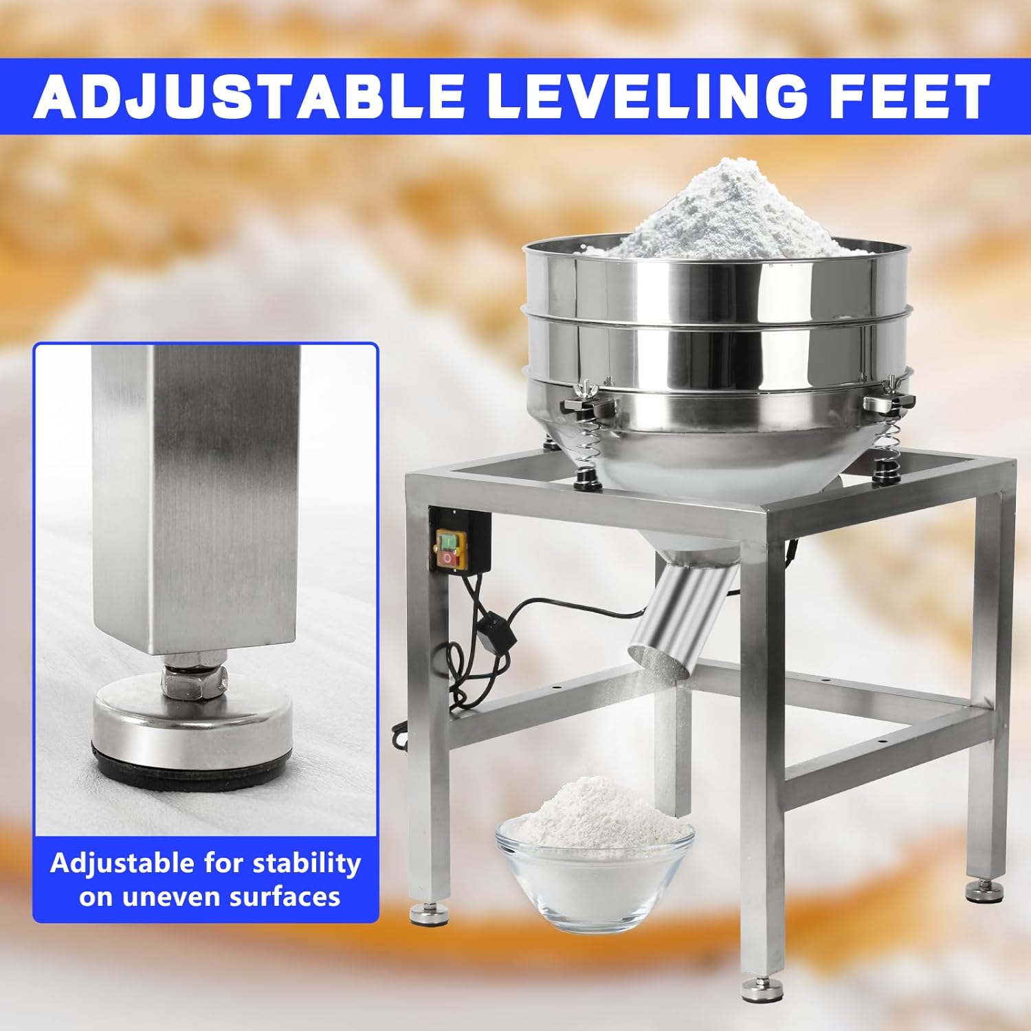 Automatic Powder Sifter Machine, 110V Electric Powered Flour Sifter for Baking Powder Grain Particles Food Industrial Processing with 19.6" 40Mesh&100Mesh Sieve Screen