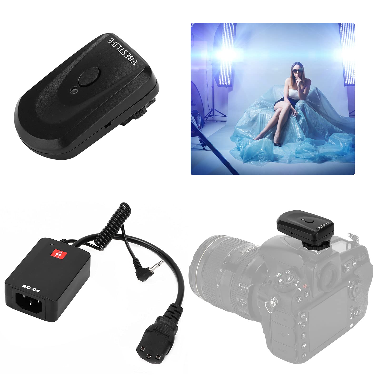 Déclencheur de Flash 4 Canaux, Récepteur de Déclenchement de Flash de Studio sans Fil avec Alimentation Secteur, adapté aux Appareils Photo, Distance de Travail de 30 M,