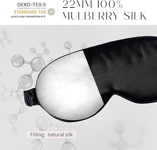 Miniatura 4 de Máscara para dormir 100% seda de morera 22 Momme, cubierta pesada para dormir, máscaras de sueño 3D opacas para extensiones de pestañas con correa