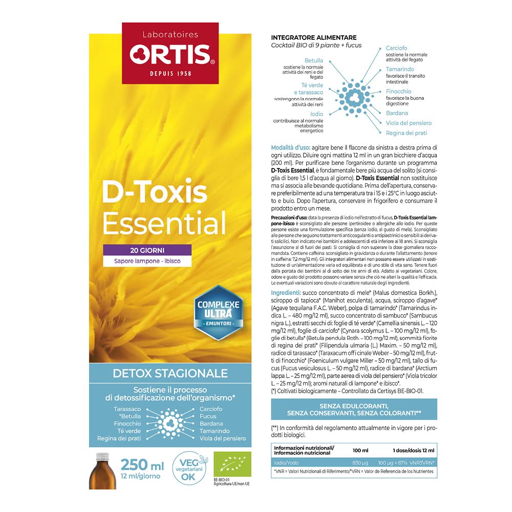 ORTIS - D-TOXIS ESSENTIAL LAMPONE IBISCO BIO 250ml - Detox