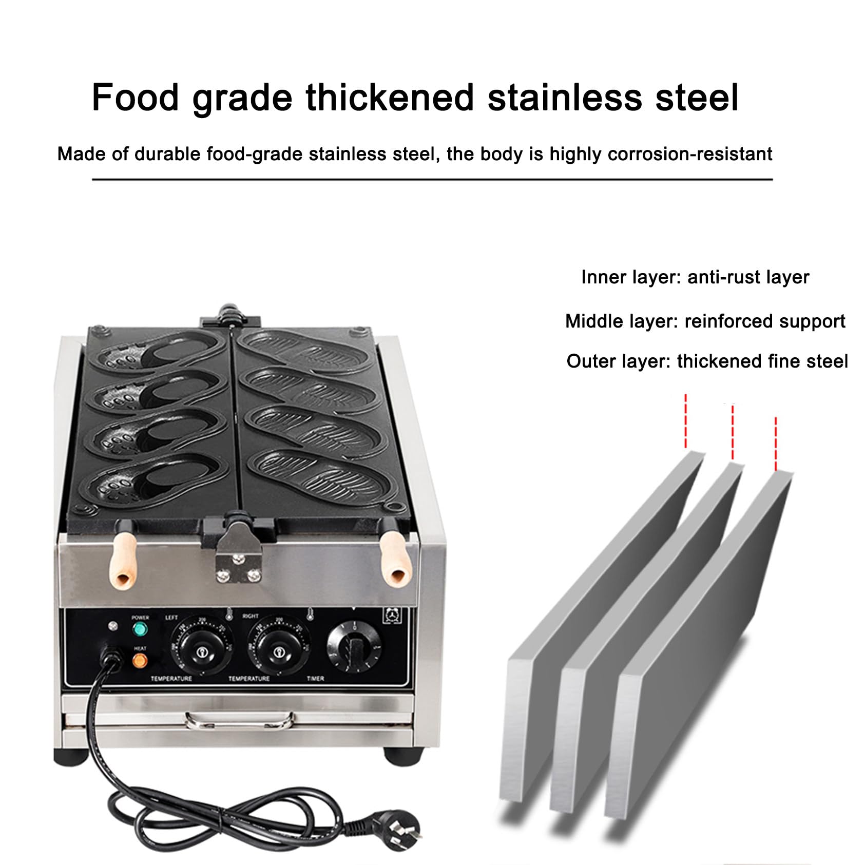 Gaufrier professionnel, design en forme de chaussure pour gaufres maison et gâteaux croustillants, idéal pour les cuisines domestiques, les cafés et les restaurants, chauffage élec,Electricheatinga