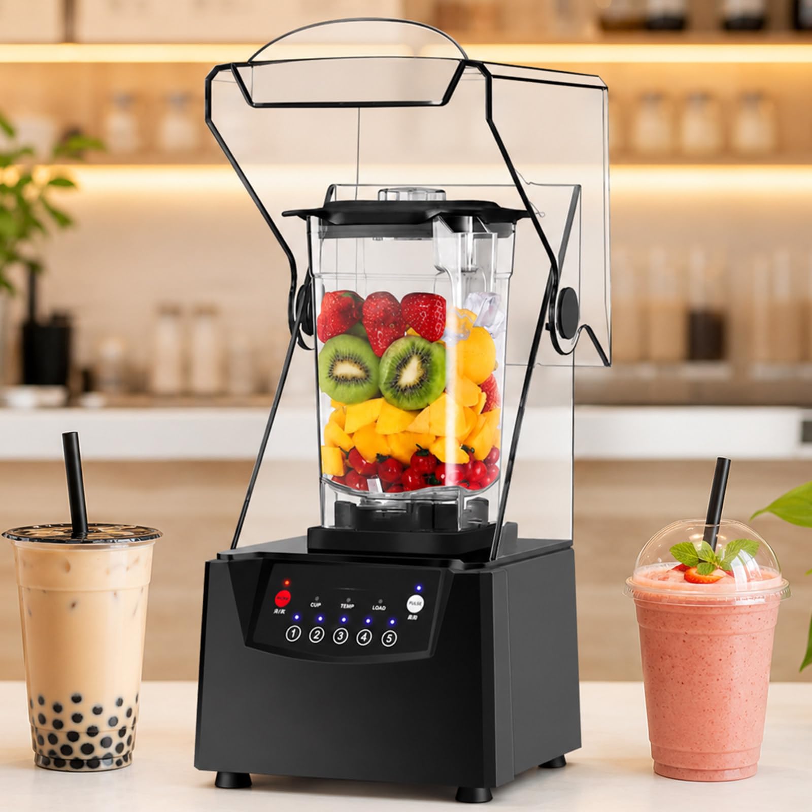 Wydajny Blender Gastronomiczny 2200 W, Kruszarka do Lodu i Blender do Smoothie z Silnikiem 17 000 obr./min, Kielichem 1,8 L, Osłoną Wyciszającą i 5 Programami do Kawiarni, Baru, Klubu