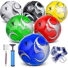 6 Pack Size 5/4/3 Soccer Balls for Training & Matches Official Size & Weight, Includes Carry Net, Needles, Air Pump Ideal for Youth and Adult Players