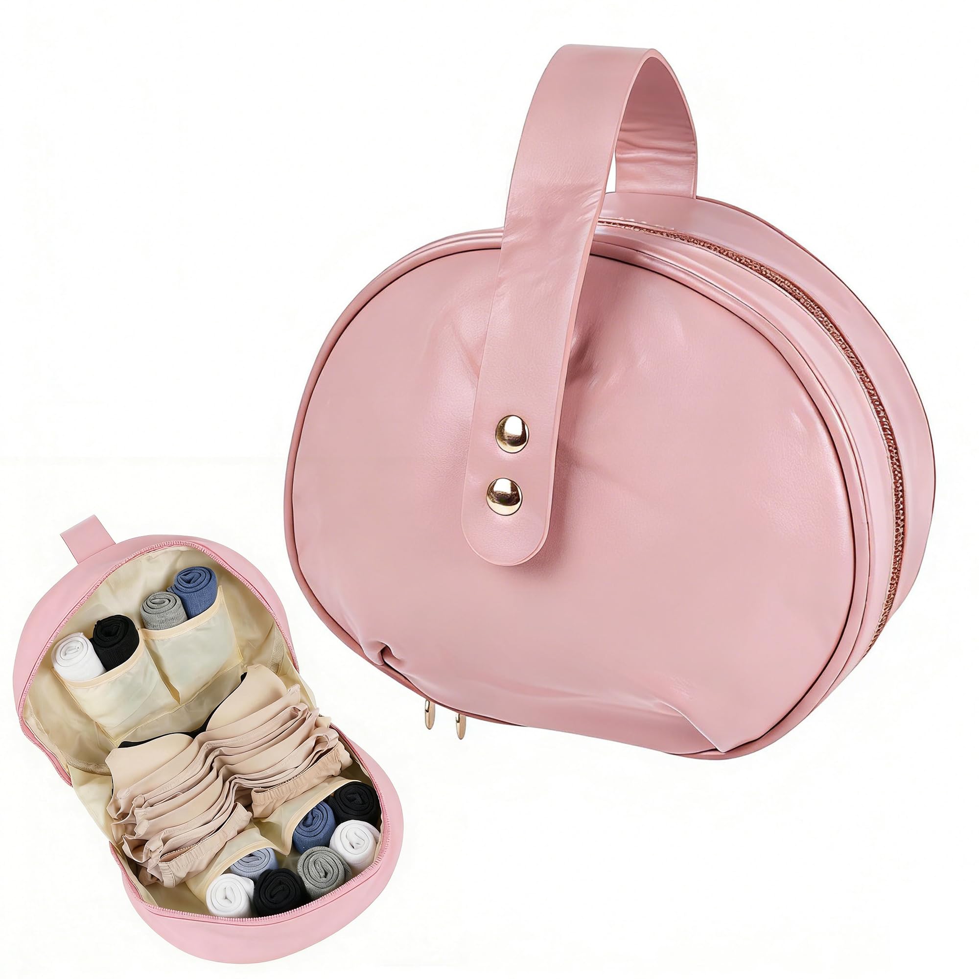 Adorila Travel Underwear Organizer Bag, Portable Small Bra Socks Storage Bag, Multi-function Waterproof Toiletry Packing Cube (Pink)